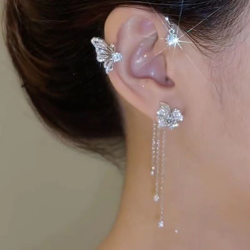 ディザトーンの新型シンプルなファッションの超フラッシュは蝶の花の女性の耳の穴がないフリンジの耳掛けの耳飾りの卸売りを入れます。|undefined