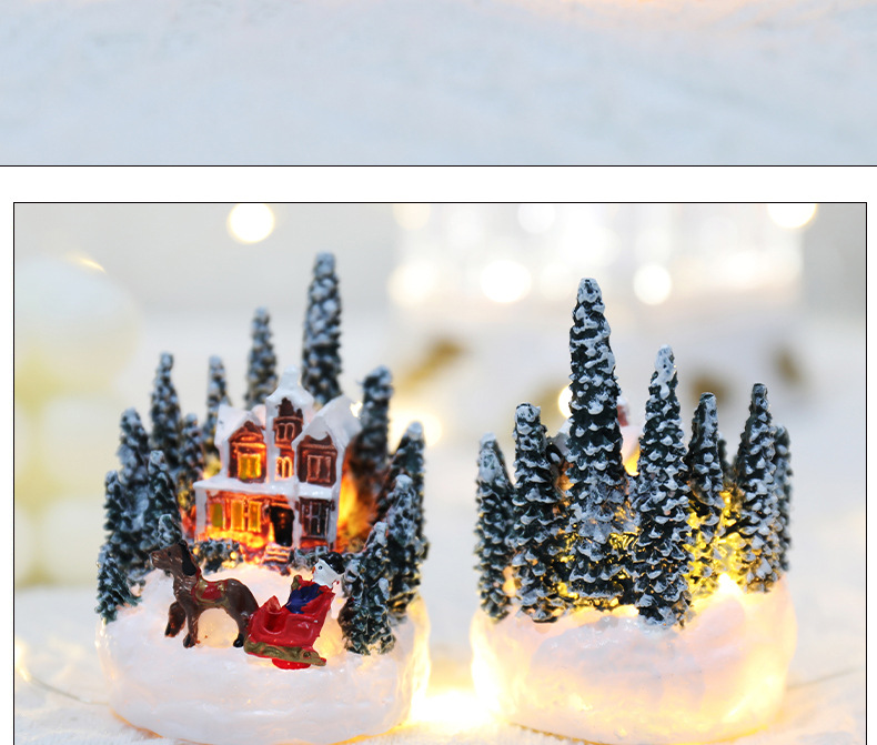 Christmas decorations resin house luminous ornaments Christmas micro landscape Christmas small house Christmas gift ideas_voghion.com