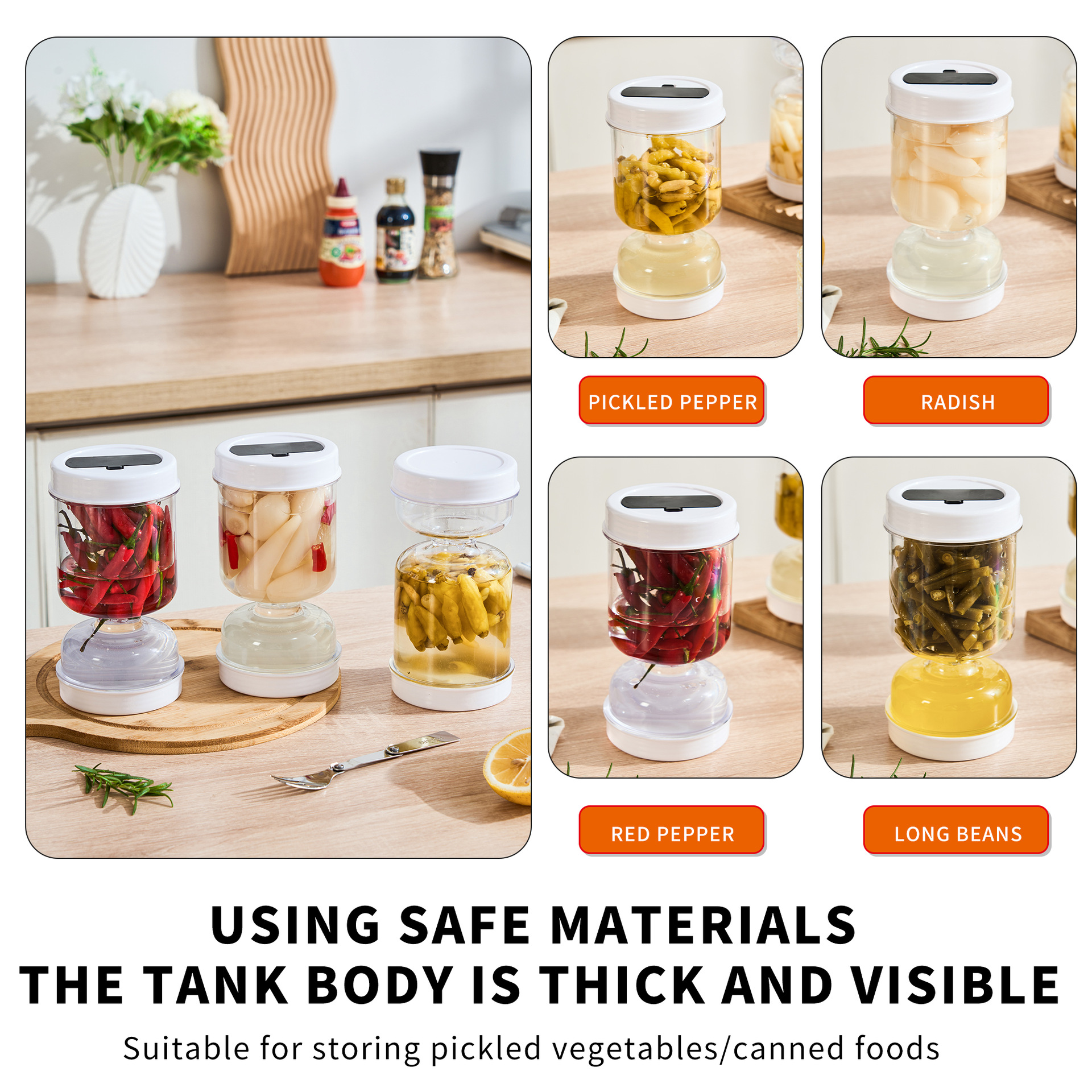 Cross-border 2023 New Dry and Wet Separation Pickle Jar with Fork Household Daily Jar
