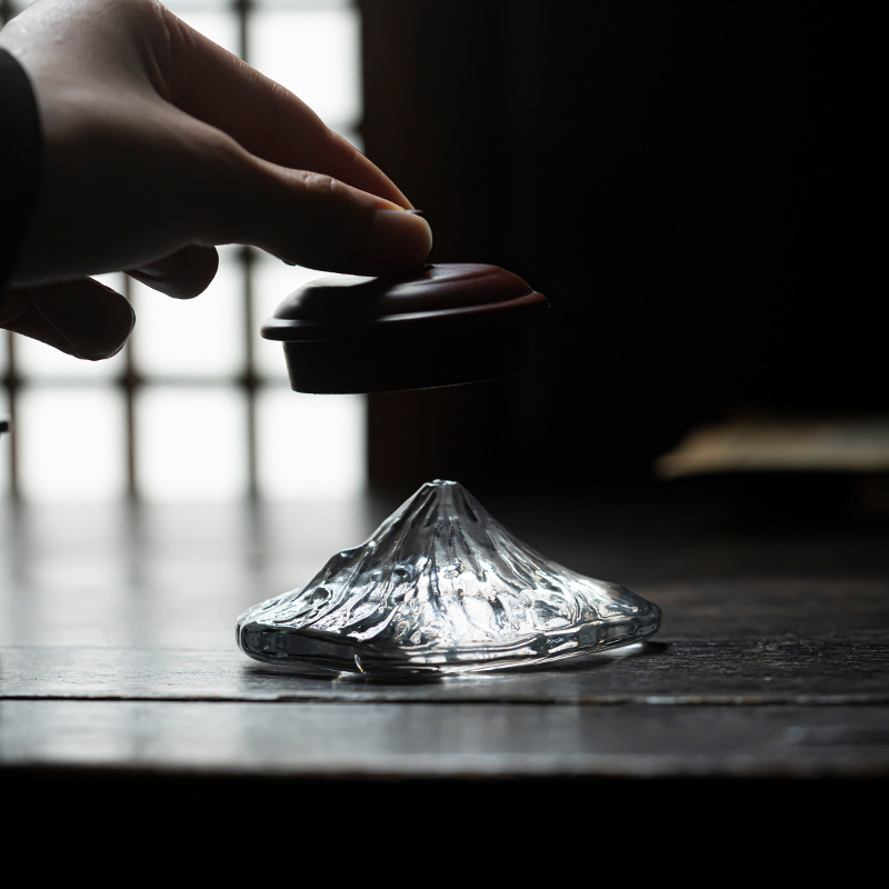 Crystal glass incense thread incense base Fuji Mountain incense transparent incense burner home Zen decoration cover set