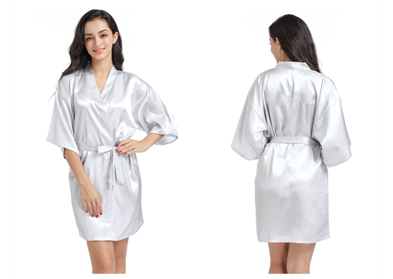 Cross-border Women's Twisted Sade Nightgown Bathrobe Solid Color Glossy Summer Thin Sexy Short Cardigan Gown_voghion.com