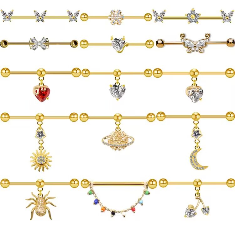 Gabe European and American Cross-border Butterfly Earrings Heart-shaped Zircon Stainless Steel Sun Planet Long Ear Puncture Earrings