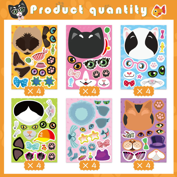 Cat Cartoon DIY Puzzle Kids Game Sticker Cat Makeup Sticker Kids Animal Craft Birthday Gift