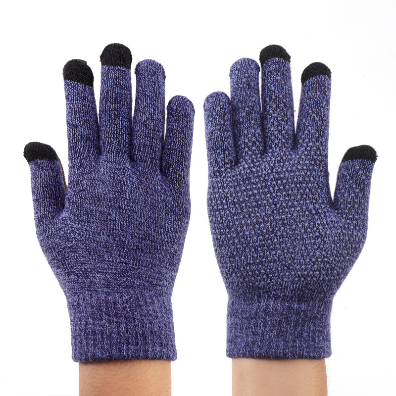 Factory direct supply thick knitted touch screen gloves adult autumn and winter plus velvet wool warm non-slip gloves