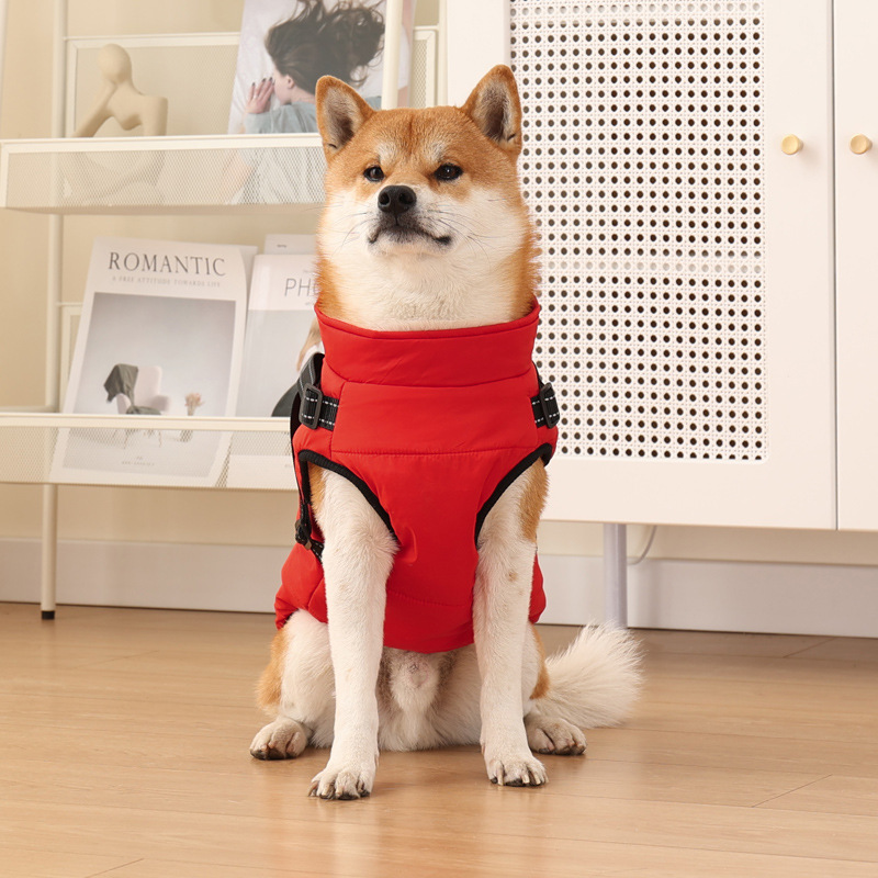 跨境專供寵物衣服秋冬保暖狗狗棉衣加絨加厚反光背帶衣服寵物用品