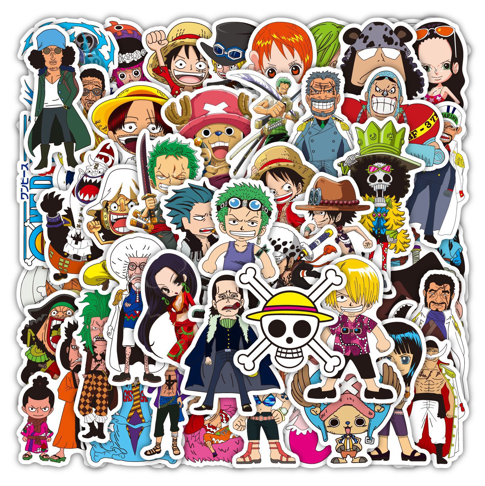 More than 50 pictures of anime One Piece graffiti stickers waterproof suitcase notebook skateboard wave stickers source factory