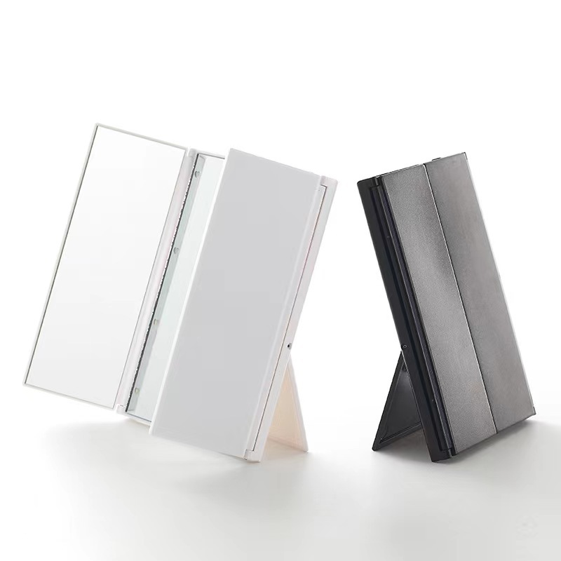 Makeup mirror LED lamp small foldable fill light three-sided folding mirror group desktop desktop high-level advertising promotional mirror