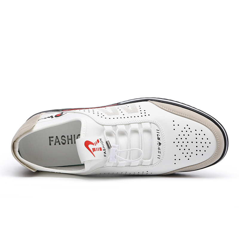 2024 spring and summer new white shoes men's sports casual leather shoes Youth Men's shoes soft bottom increased Hollow cross-border shoes