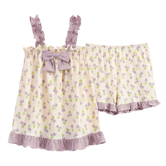 Summer New Pajamas Women's Sling Shorts Set Girl's Sweet Cute Cartoon Loose Outer Wear Home Clothes