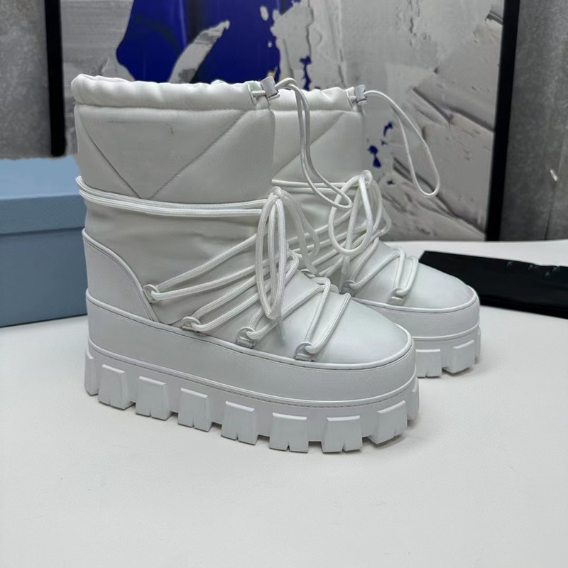 High triangle logo height increasing platform nylon fabric shrink down snow boots warm non-slip women's snow boots