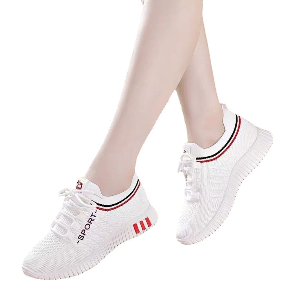 Cross-border 2024 Spring New Mesh Women's Shoes Flying White Shoes Flat Casual Sports Shoes Soft Shoes