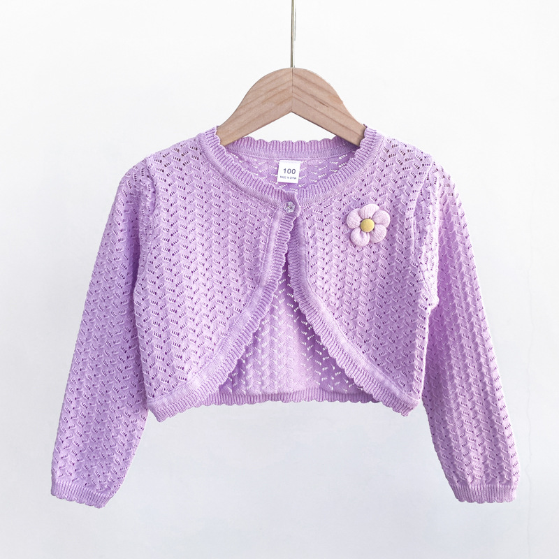 Girls' Sweater Knitted Sweater 2023 Thin Baby's Long Sleeve Shawl Spring and Autumn Outdoor Children's Air Conditioning Shirt Pure Cotton Jacket