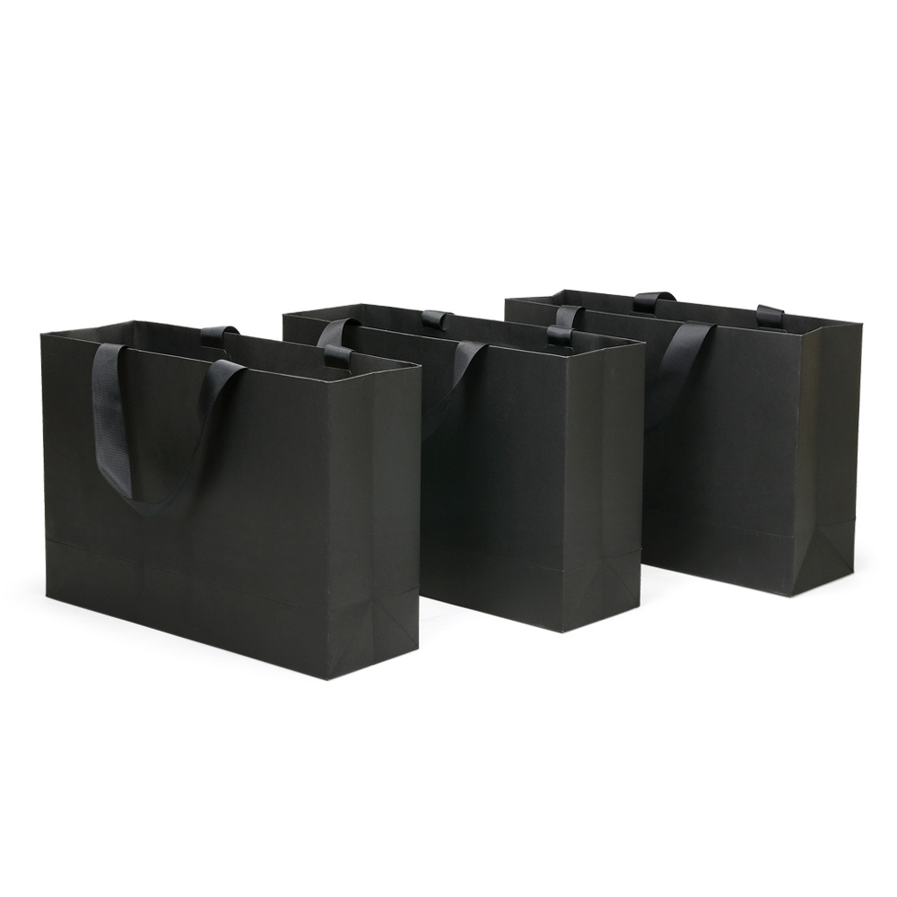 Handbag gift bag in stock black cardboard bag high-end shopping bag wholesale clothing store bag printing logo
