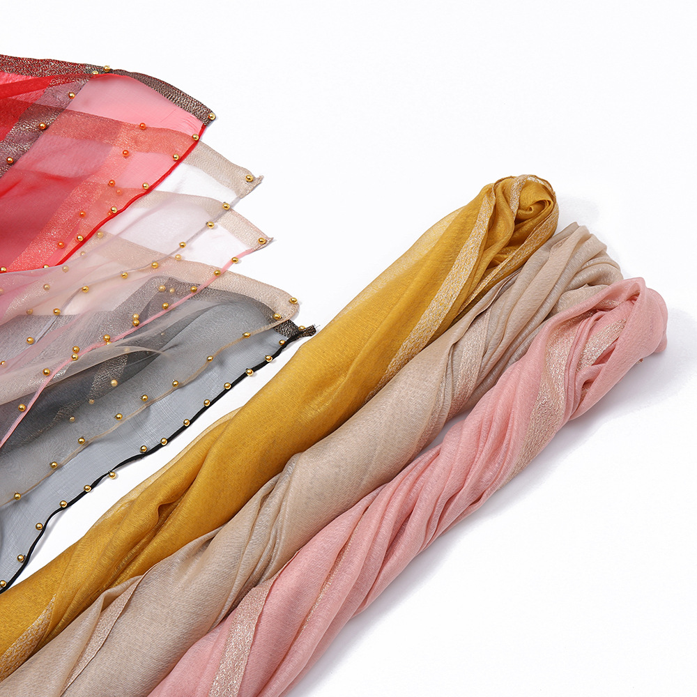 New Beaded Mulberry Silk Scarf Women's Silk Wool Blended Scarf All-match Long Shawl High Quality Shawl Wholesale