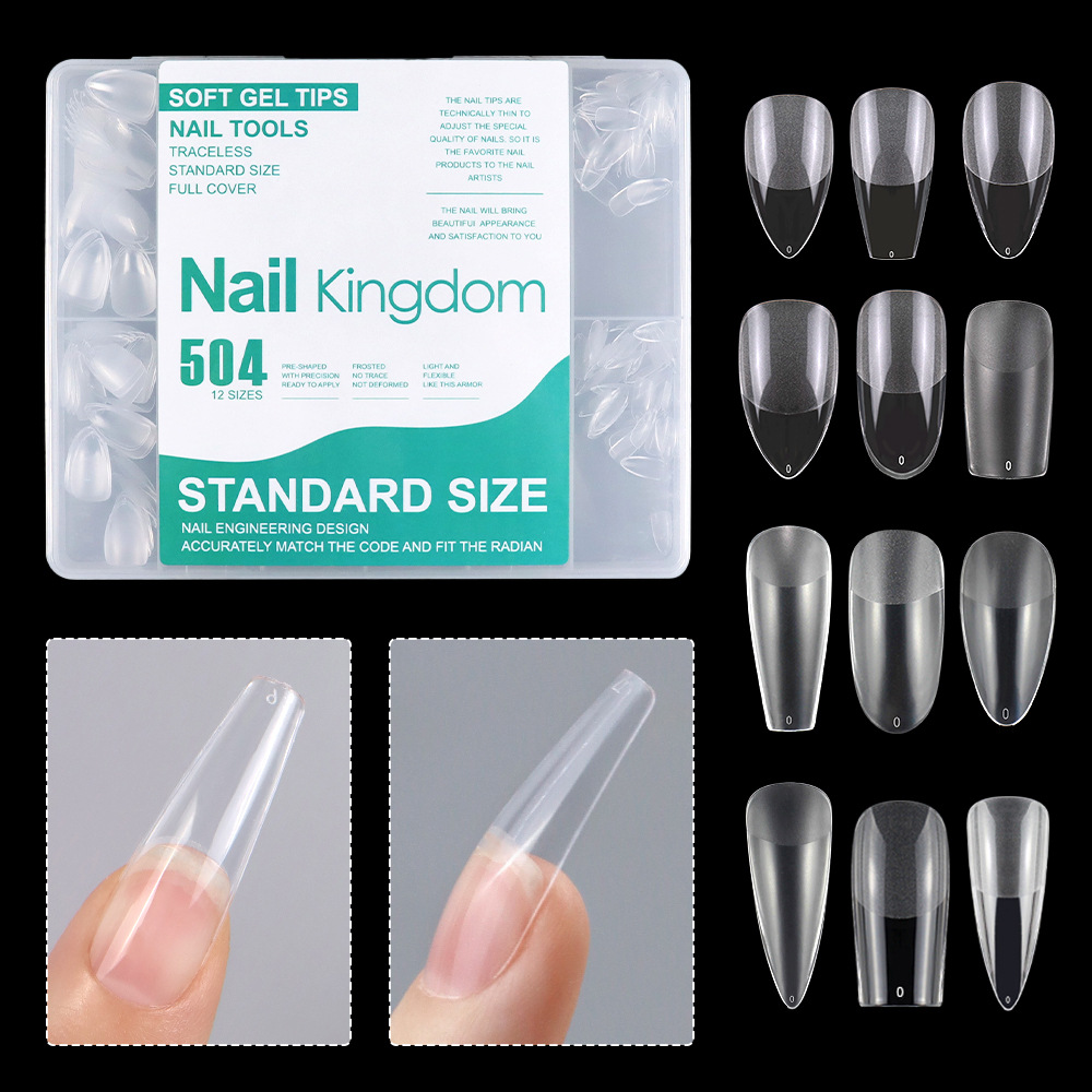 Europe and the United States best selling nail nail piece transparent semi frosted ultra-thin seamless full patch trapezoidal fake nail piece wholesale 504 pieces