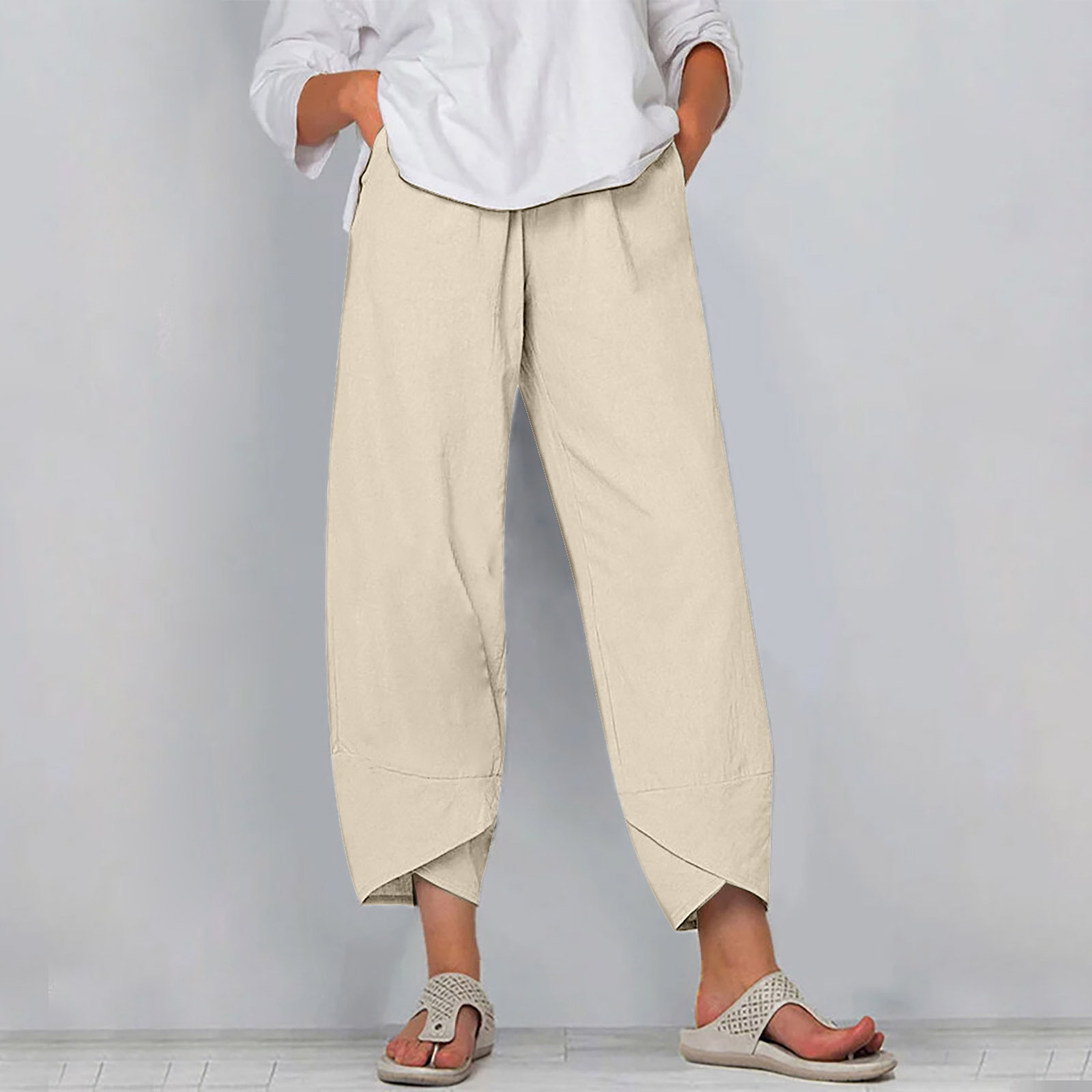 2022 AliExpress Amazon hot sale Women's solid color cotton linen high waist casual pants