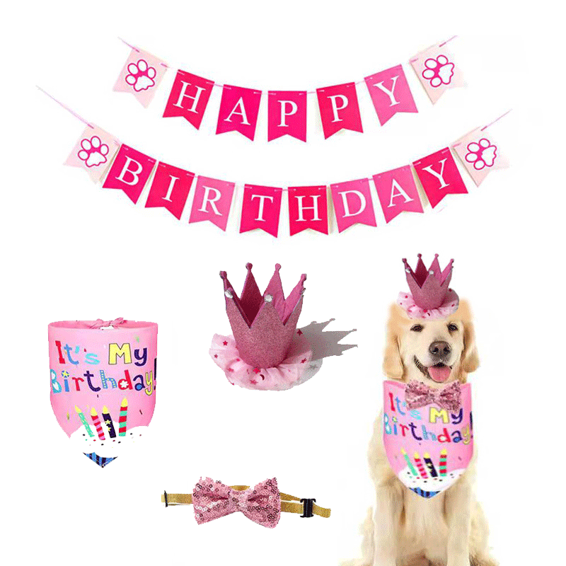 Cross-Border fashion pet saliva towel Crown bow tie birthday set background decoration banner pull flag triangle towel wholesale