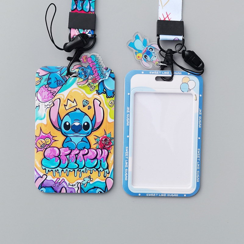 Cartoon Cartoon hard bus push card holder thermal transfer printing student campus card polyester lanyard work card meal card stitch