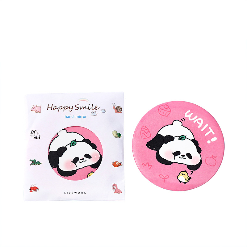 ins cartoon panda mirror student portable makeup mirror small mirror cartoon cute makeup small round mirror