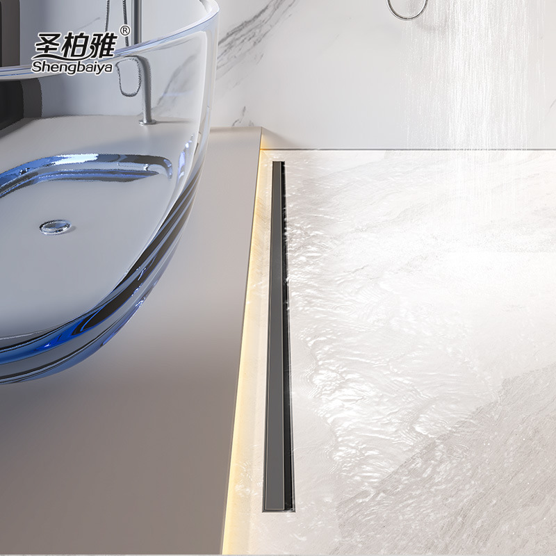 Thickened 304 stainless steel long linear floor drain toilet gun gray very narrow long floor drain deodorant invisible drainage