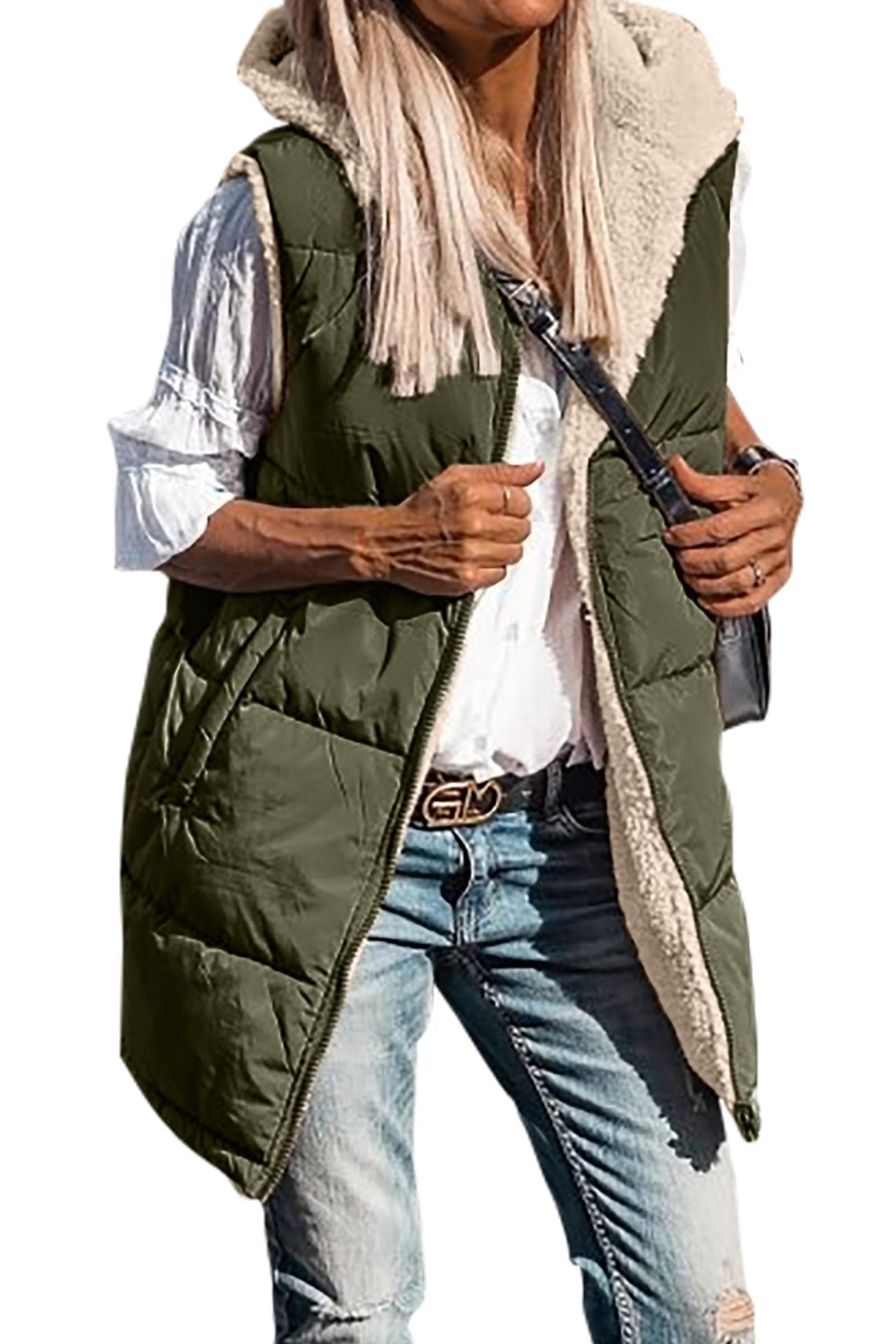 In stock 2023 new European and American solid color hooded cotton-padded vest double-sided warm cardigan windproof coat_voghion.com