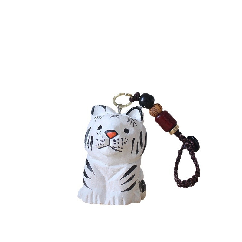 Green Wood fan wooden tiger ornaments can be used as pendants wood carving cartoon cute wood carving gifts
