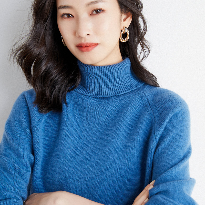 2023 Autumn and Winter Women's Knitwear Pullover Sweater Women's High Collar Loose Base Wool Sweater Foreign Trade Generation Hair