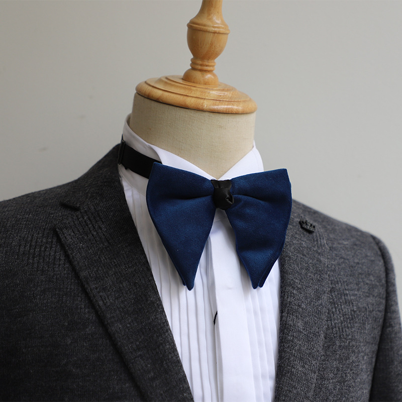Simple banquet solid color velvet horn bow tie men's French style groom best man bow black wine red dark green