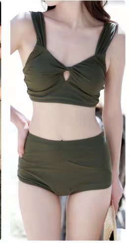 Export wholesale wholesale foreign trade cross-border 2020 new hot spring Korea high waist belly solid color split swimsuit women
