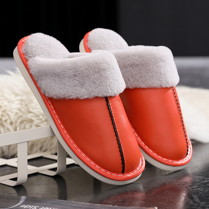 New Style Men's and Women's Couple's First Layer Sheepskin Genuine Leather Slippers Home Use Silent Wood Floor Fitting Room Cotton Slippers Winter