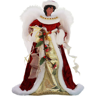 2023 Christmas Angel Doll Tree Top Star Black Hair Red Angel Christmas Tree Decoration Feather Wings Tree Top Star