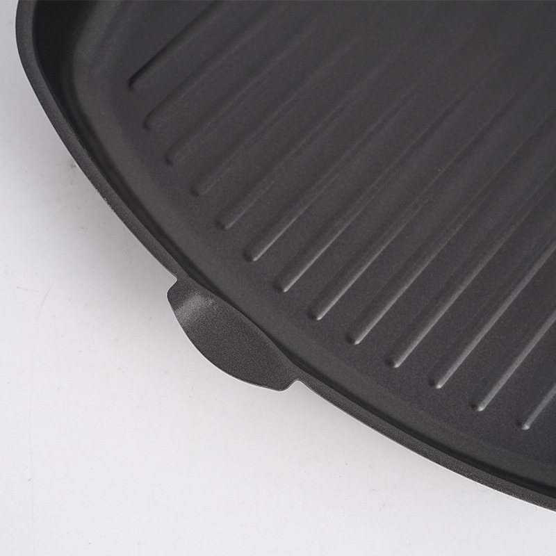 Outdoor Barbecue Pan for Picnic Foldable Portable Pan Frying Pan Cast Iron Pan Baking Pan Anti-scalding Wooden Handle Double Mouth Deep Steak Pan