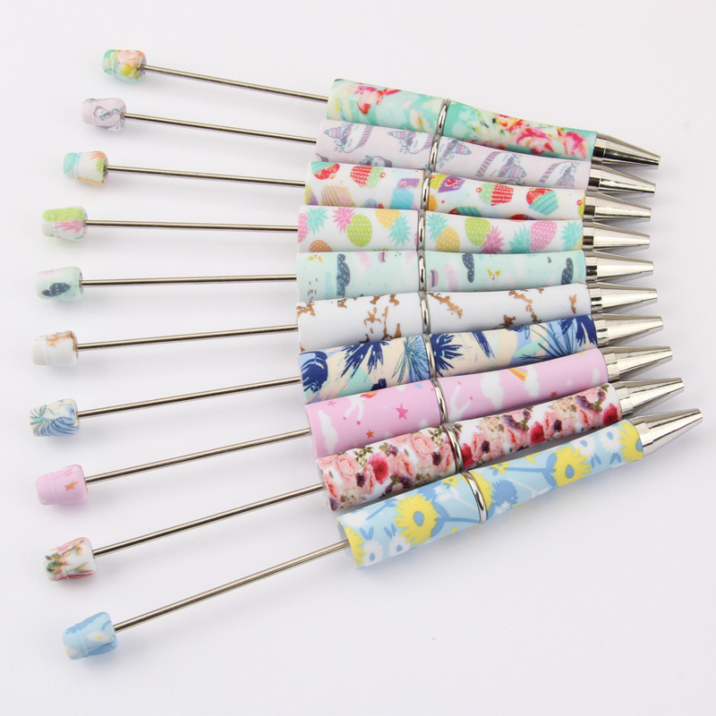 Creative DIY Rotary plastic beaded pen personalized ballpoint pen printing multicolor beaded pen in stock wholesale