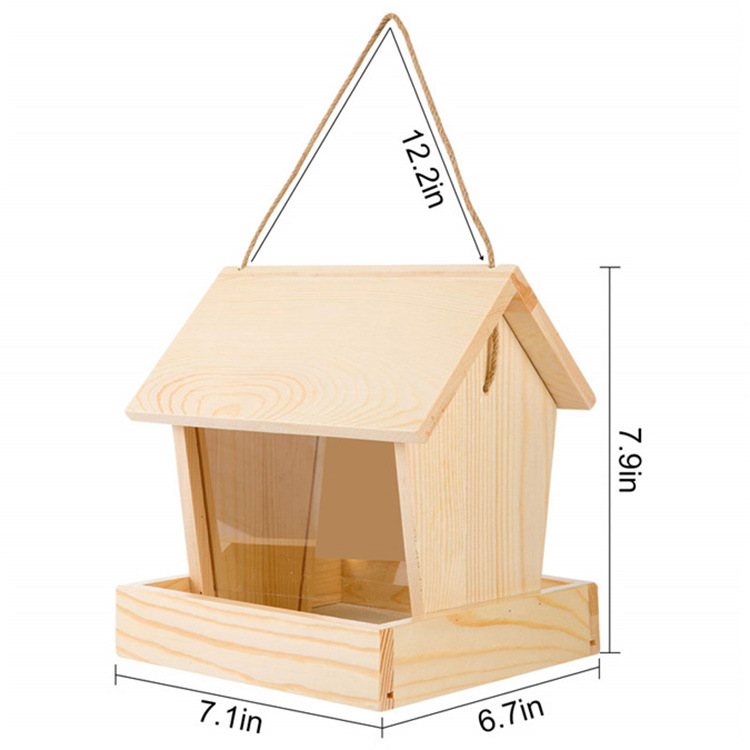 木制喂鸟器户外引鸟悬挂式防雨野外木质自动喂食器阳台别墅