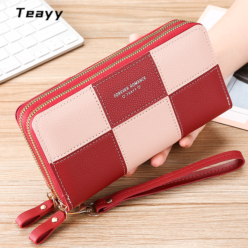 Wallet Girl's Long Hand Wallet Women's 2023 New Three-color Stitching Simple Zipper Mobile Phone Bag Wallet Wallet