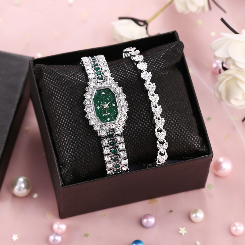 Korean Trendy Fashion Full Diamond Set Women's Watch Bracelet Watch Starry-face Simple Women's Square Rhinestone Quartz Watch
