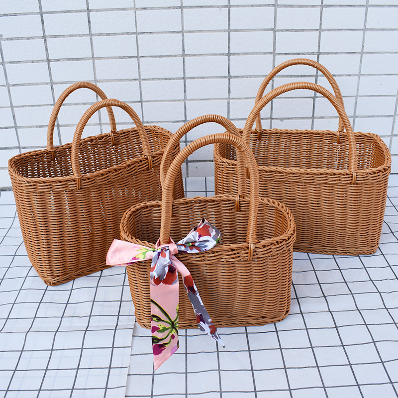 Outdoor picnic basket Rattan woven basket shopping basket outdoor fruit basket gift basket shopping basket