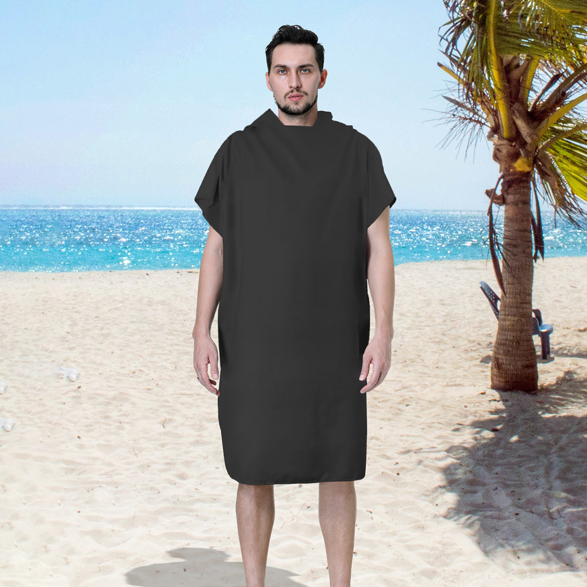 Adult beach hooded bath towel cloak changing bath towel microfiber double-sided velvet absorbent quick-drying fabric wholesale