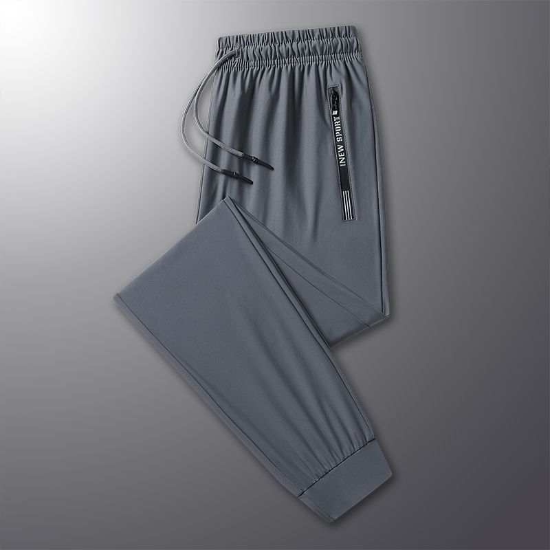 Summer Thin Ice Silk Pants Men's Sports Pants Loose Casual Ultra-thin Air Conditioning Quick-drying Youth Large Size Casual Men's Pants
