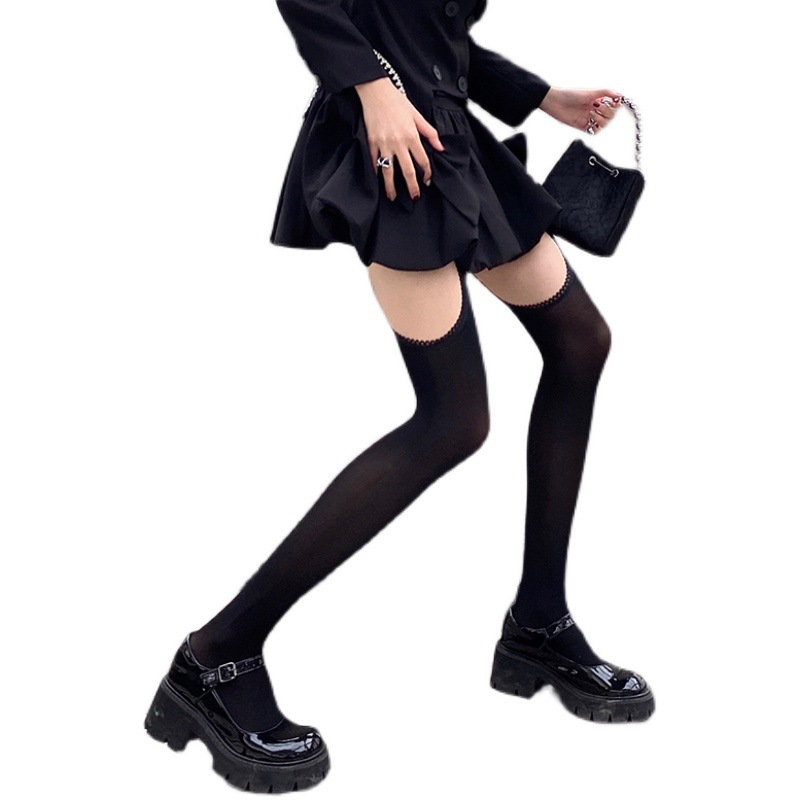 Silk stockings black ins broken half mesh lace long tube over the knee sweet cute core-spun silk thigh socks