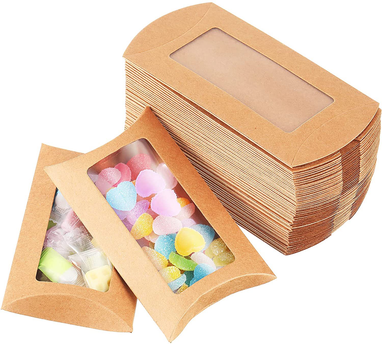 Window pillow box small gift packaging yellow Kraft paper pillow box spot wholesale