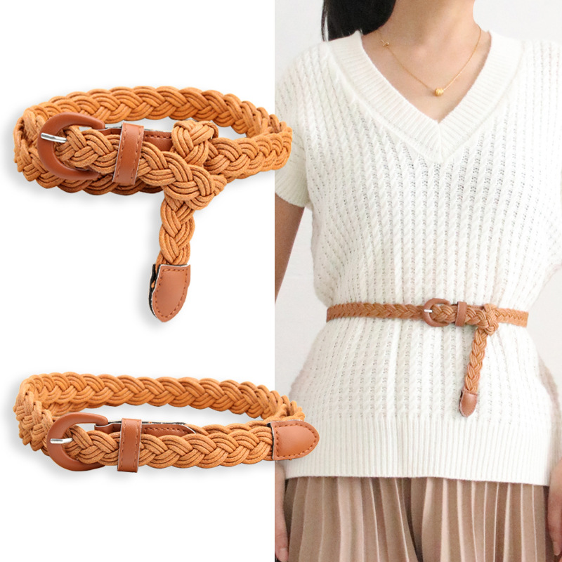 New Vintage Mori Women's Twist Woven Wax Rope Pin Buckle Women's Belt Casual All-match Korean Dress Decorative Belt