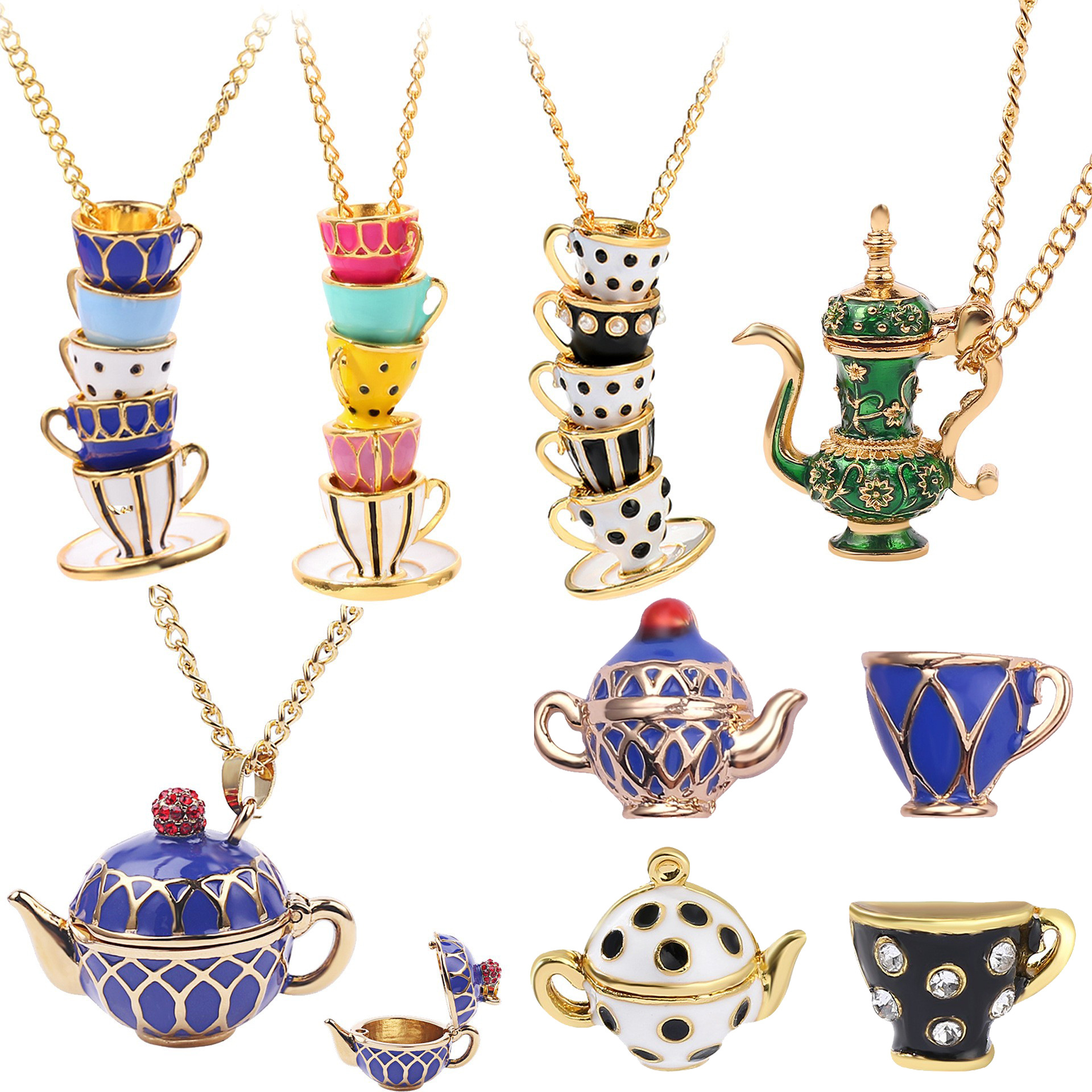 Marcas de moda europeas y americanas joyería de venta caliente al por mayor esmaltado taza de té pendientes collar largo suéter cadena joyería