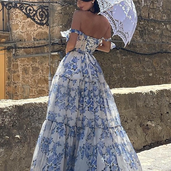 Cross-border New Spring and Summer Shoulder European and American Women's Fashion Organza Fairy Long Elegant Evening Dress dress
