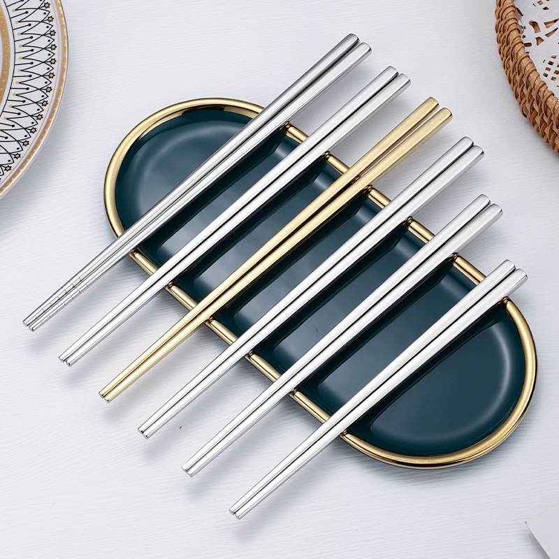 Wholesale 304 stainless steel square chopsticks non-slip half square chopsticks household mildew 6 ring chopsticks stainless steel chopsticks holder