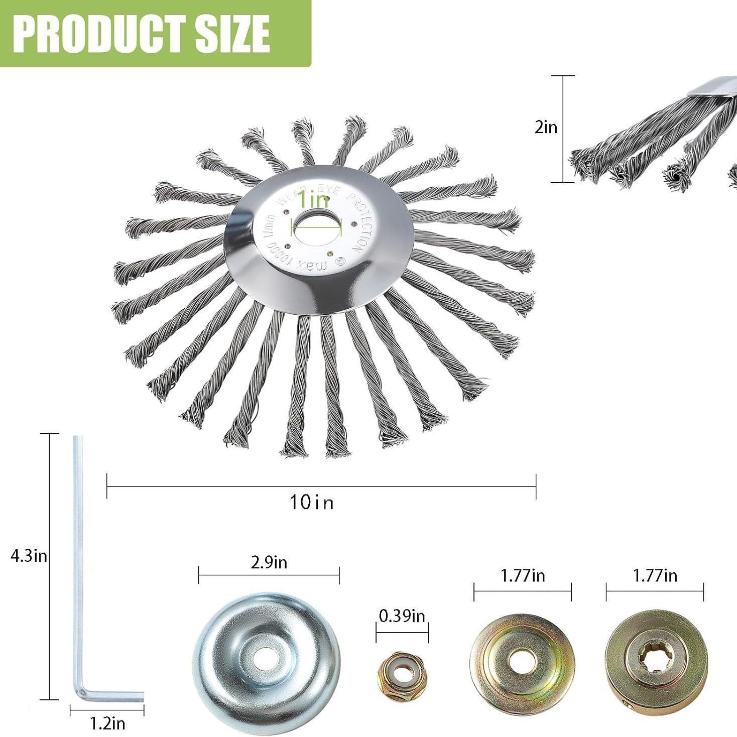 Cross-border new 10-inch steel wire straw head weeding disc rotating steel wire weed trimming headband universal adapter