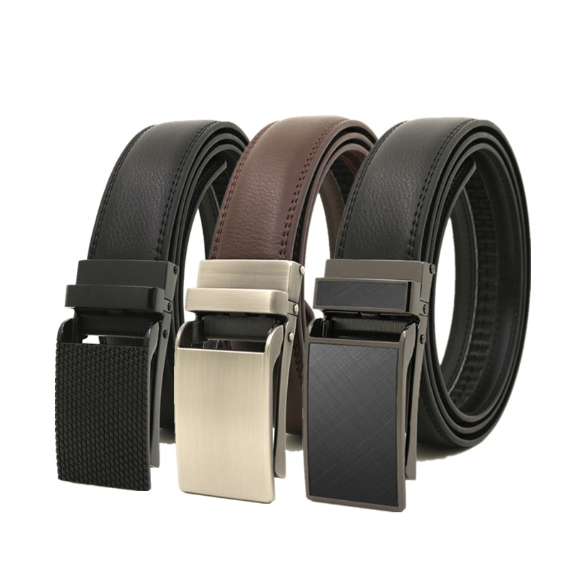 Japanese and Korean men's automatic buckle belt reverse pull buckle two-layer cowhide leather belt business Foreign Trade factory wholesale - ShopShipShake