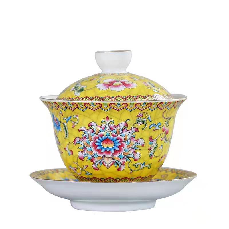 Enamel color three-cap bowl ceramic tea bowl tea cup high-grade ceramic home kung fu tea set Bowl tea maker palace style