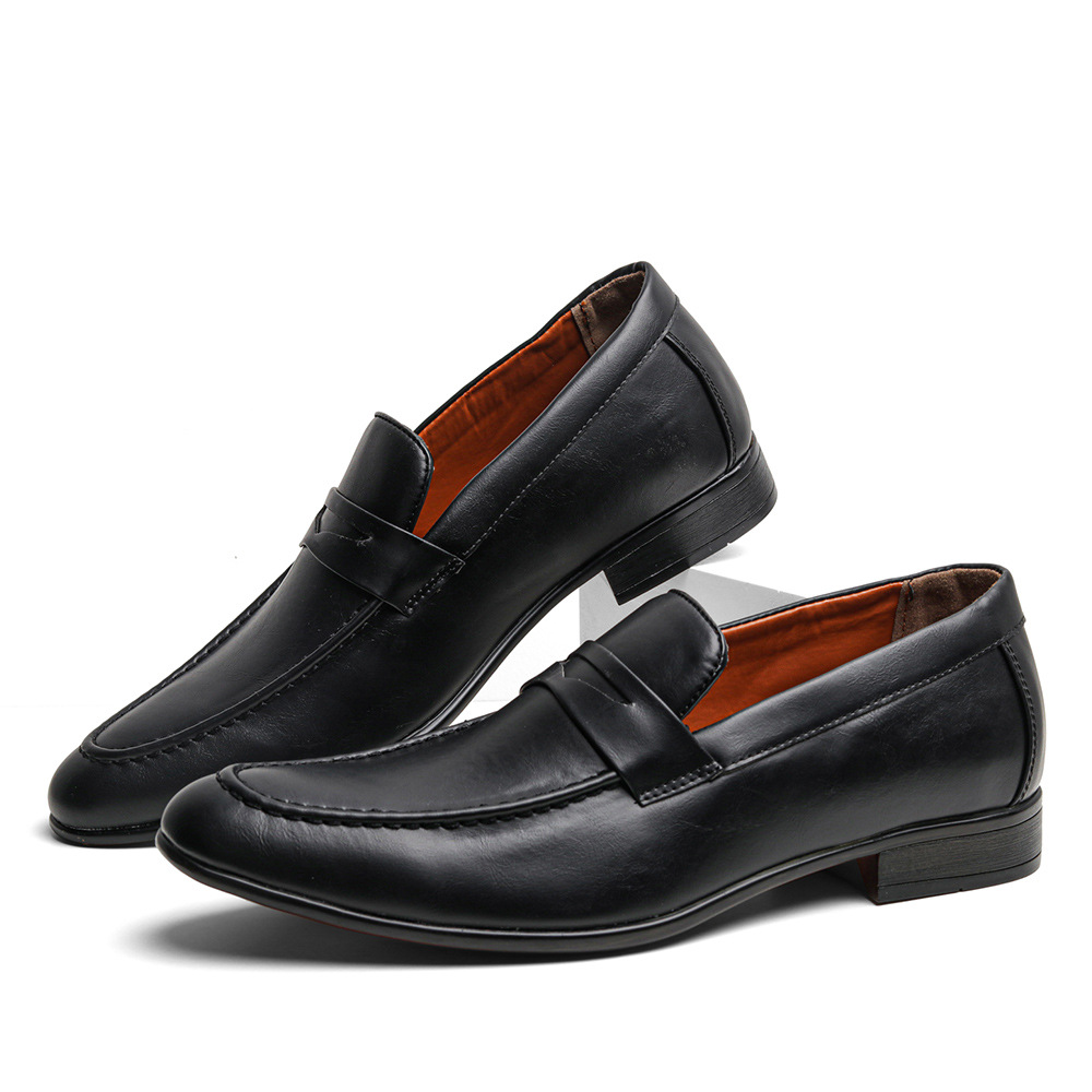 Summer New Leg Business Men's Shoes Casual Pointed Formal Loafers Slip-on Black Leather Shoes for Men