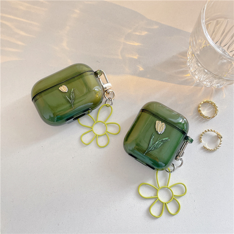 鬱金香掛件適用蘋果藍牙無線耳機套AirPods pro1/2/3代軟殼可愛女
